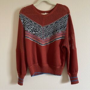 Free People long sleeve thermal crochet top orange size XS